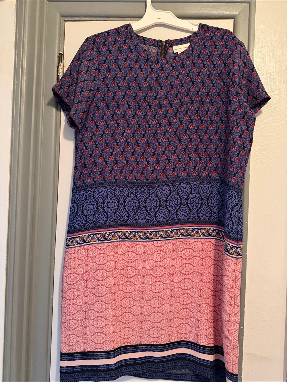 Adrienne Vittadini Blue and Pink Patterned Midi Dress